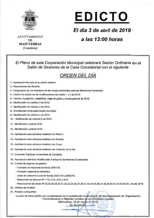 Edicto Pleno 3 de abril de 2019